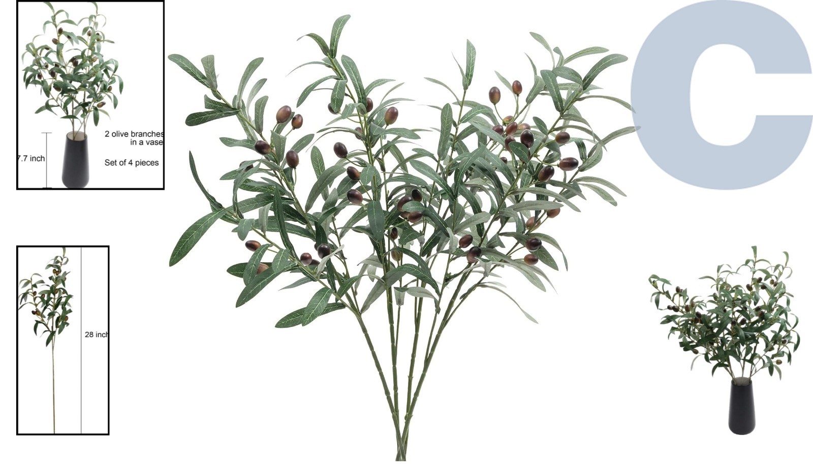 4-Pack Waterproof 28” Olive Stems – Perfect for DIY Floral Arrangements