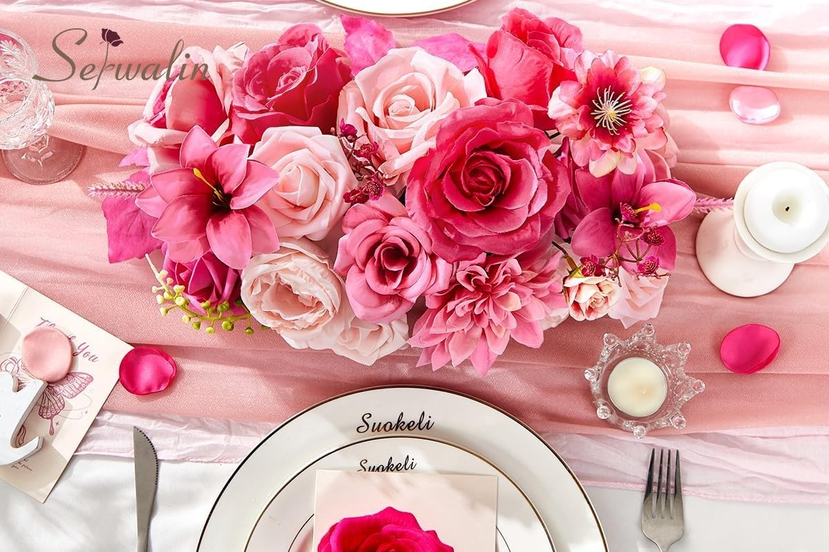 Artificial Flowers Hot Pink Silk Fake Flowers for DIY Wedding Bridal Bouquets
