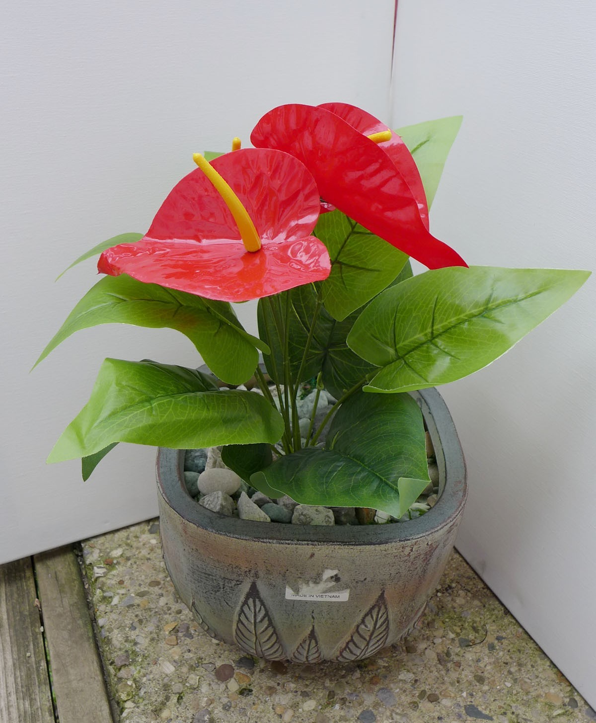 Red Palm Bush Artificial Plants Tree Lifelike Leaf Christmas Decora (5 flowers)