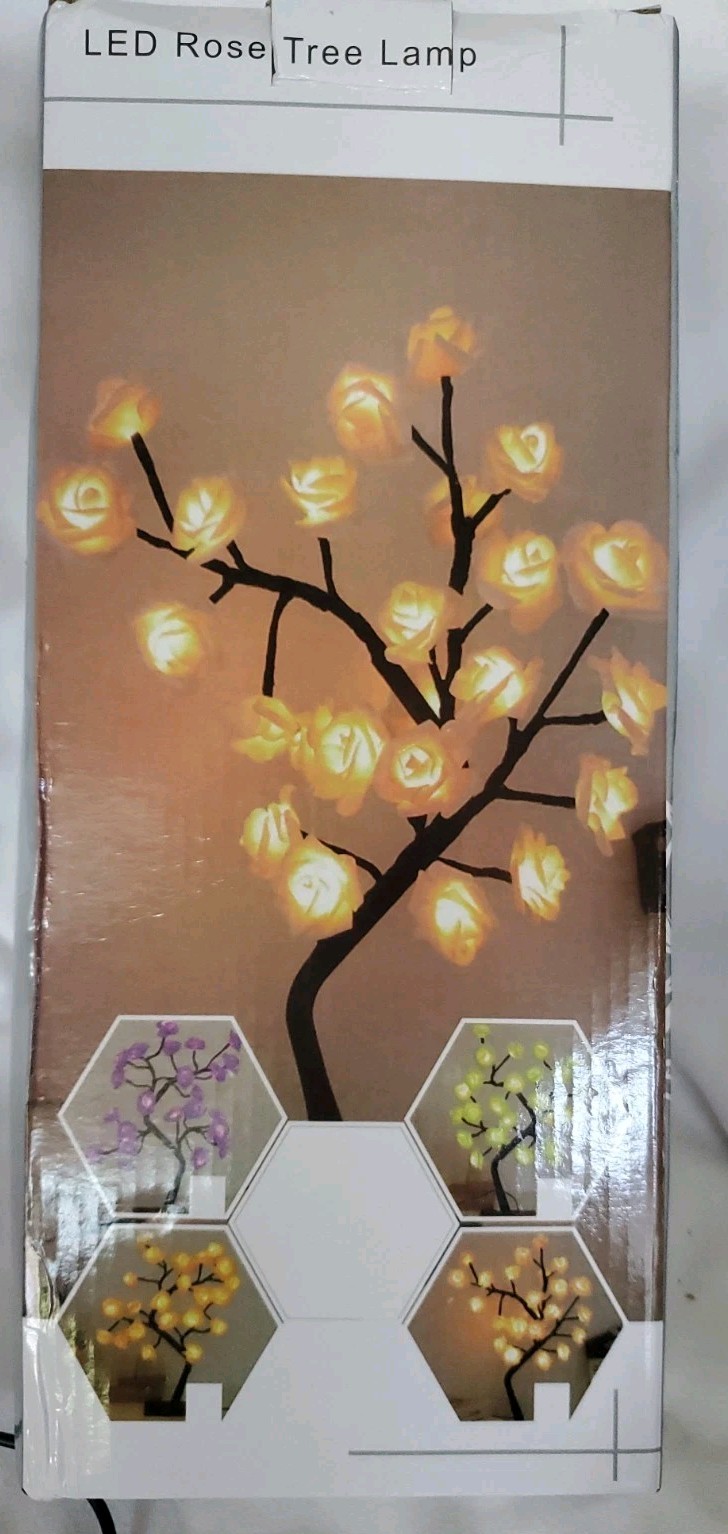 New LED Purple Rose Flower Table Lamp USB Fairy Light Tree Goth Halloween 17″