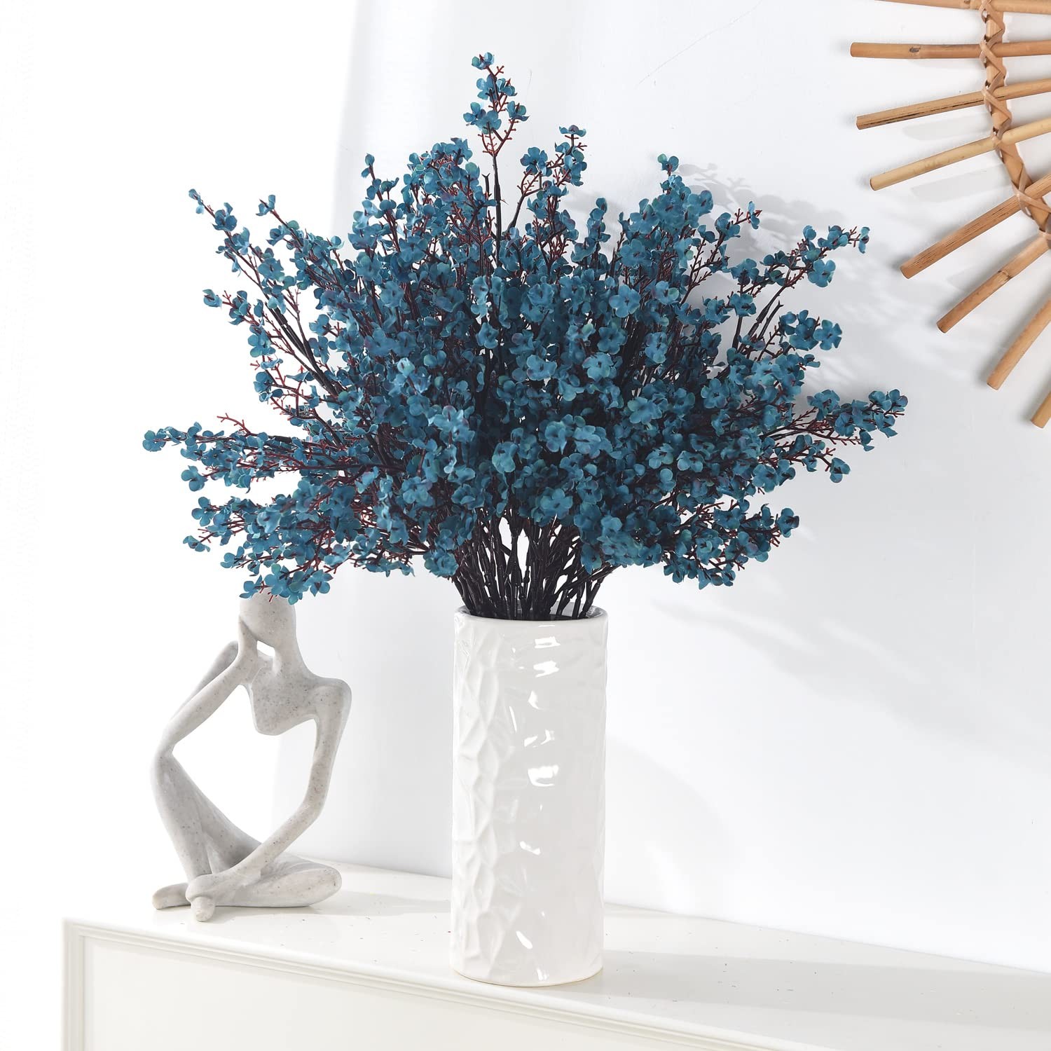 15 PCS Teal Blue Artificial Baby Breath Flowers, Fake Silk, Real Touch, DIY