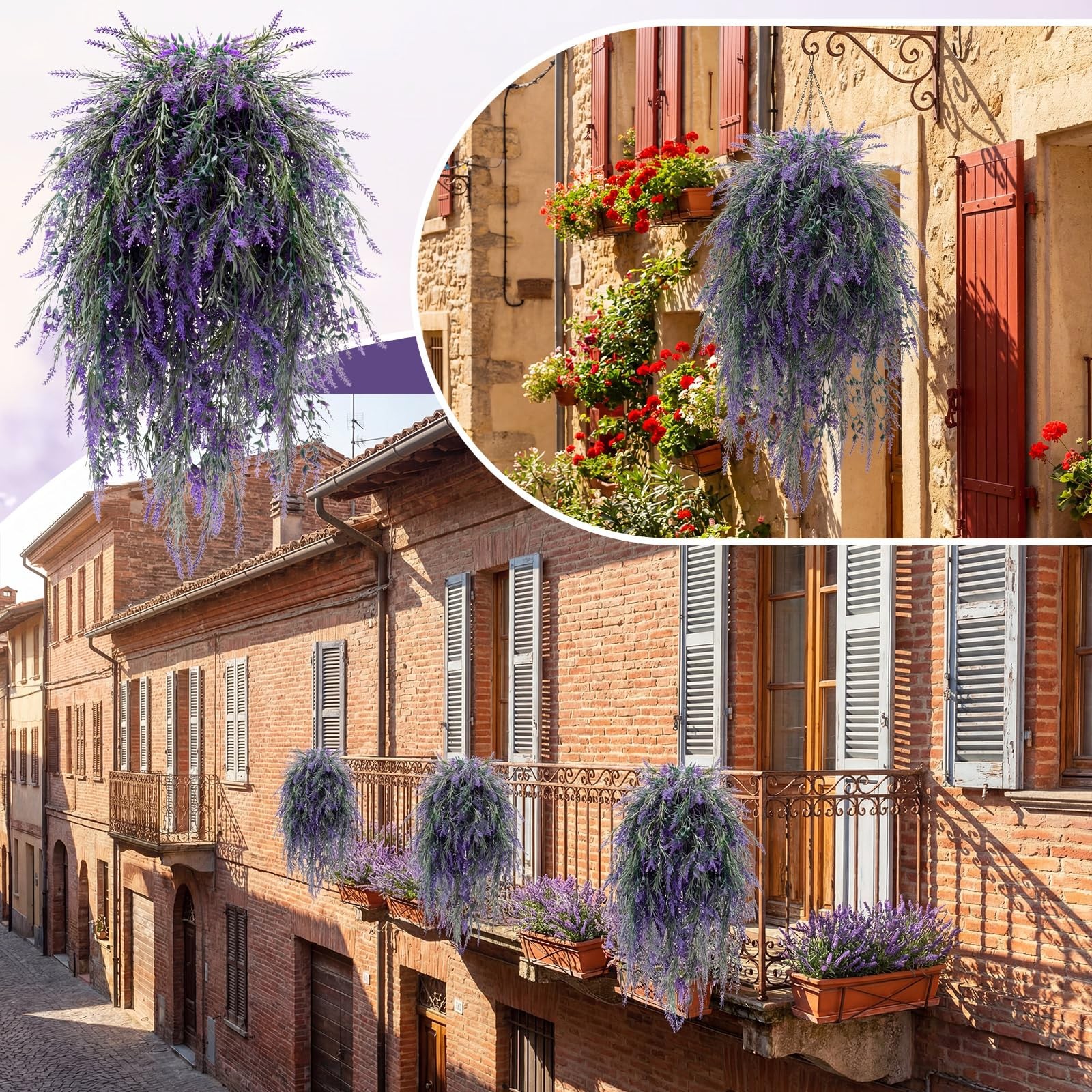 6 Pcs Fake Lavender Hanging Plants 29.5 Inch Large Purple Lavender Artificial…