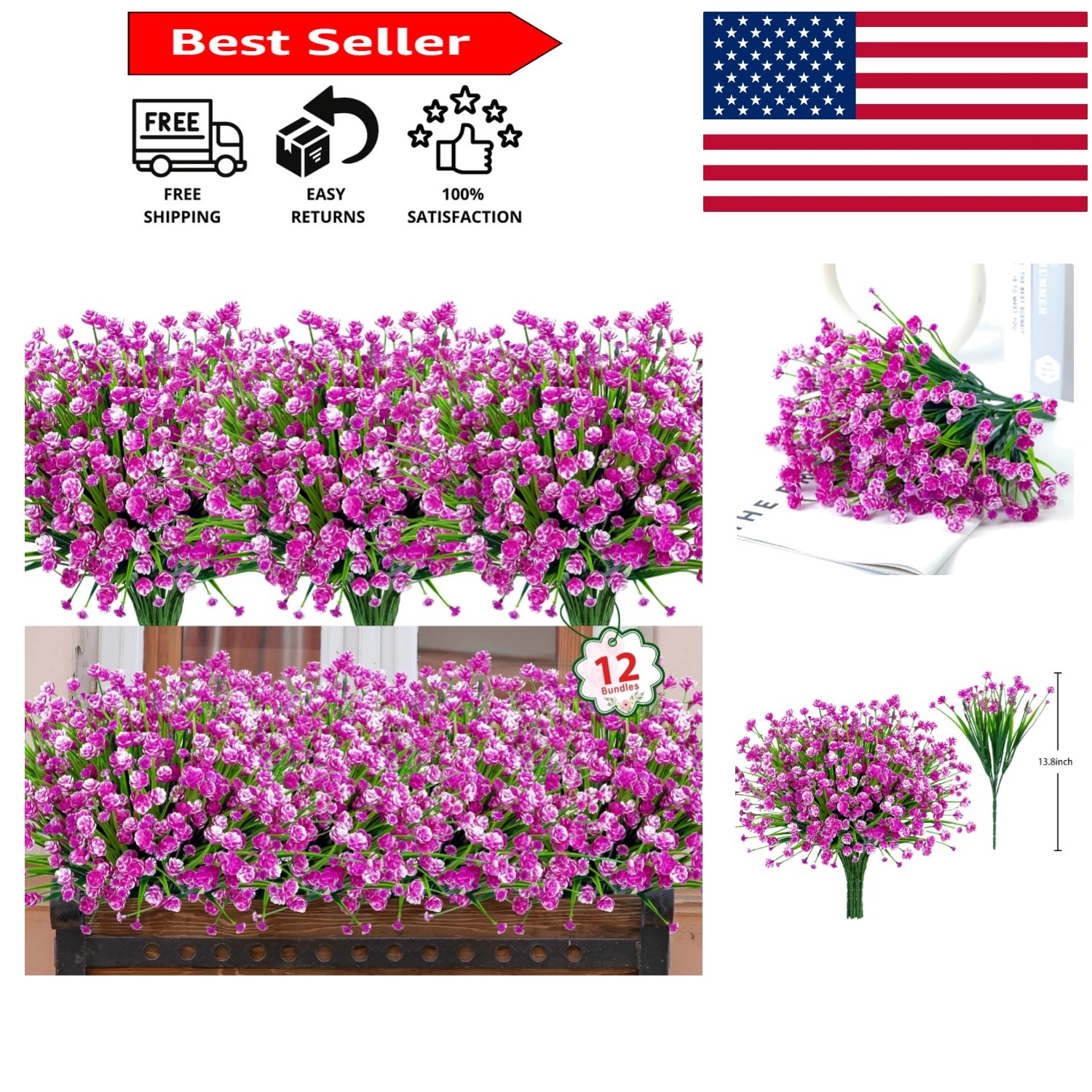 12 UV Resistant Fuchsia Artificial Flowers for Vibrant Indoor/Outdoor Décor