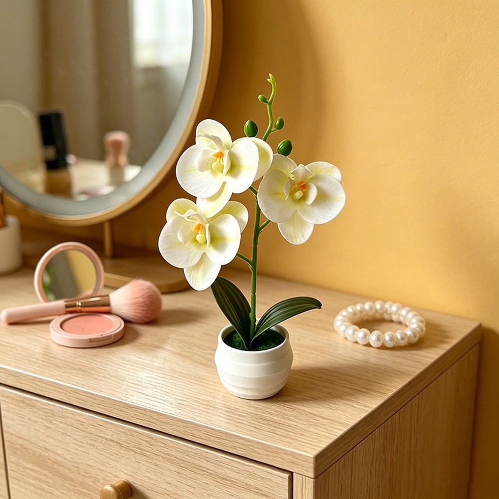 24cm Tall Artificial Phalaenopsis in Pot Nordic Aesthetic for Living Room Decor