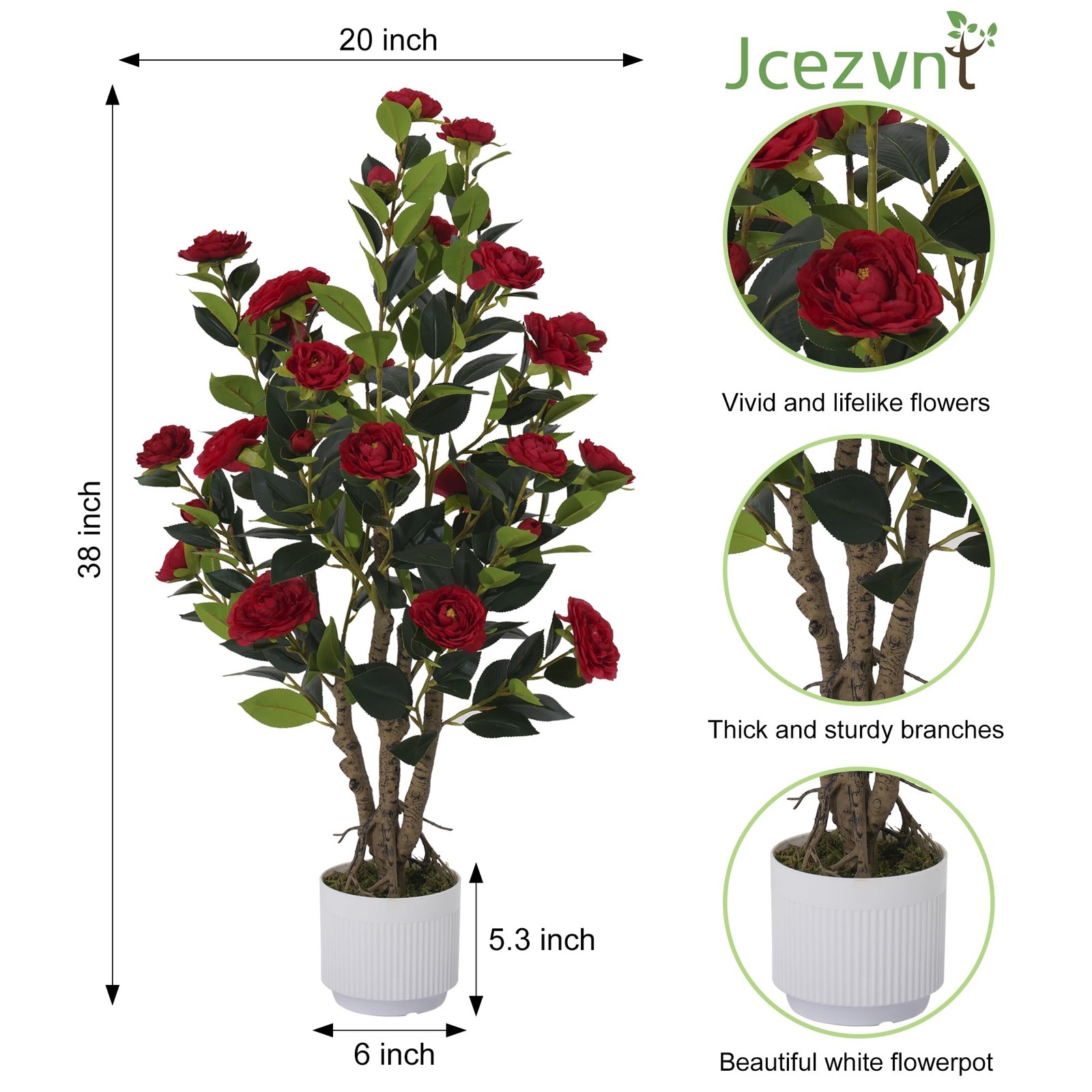 2 Pack Artificial Camellia Tree with White Pot, 38″ Faux Potted Plants for In…