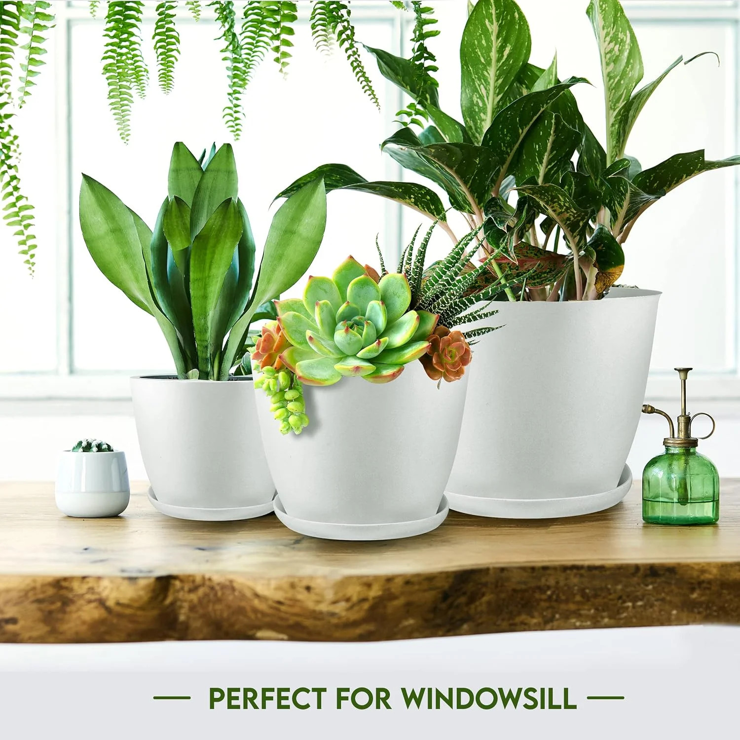 Modern White Plant Pots Set of 5 Indoor Flower Pots Variety Sizes 4.8 to 7 Inch