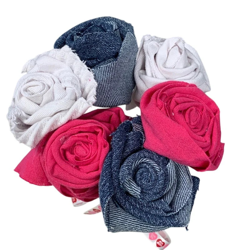 Handmade Upcycled Denim TShirt Sustainable Birthday Gift 6 Rose Bouquet w Vase