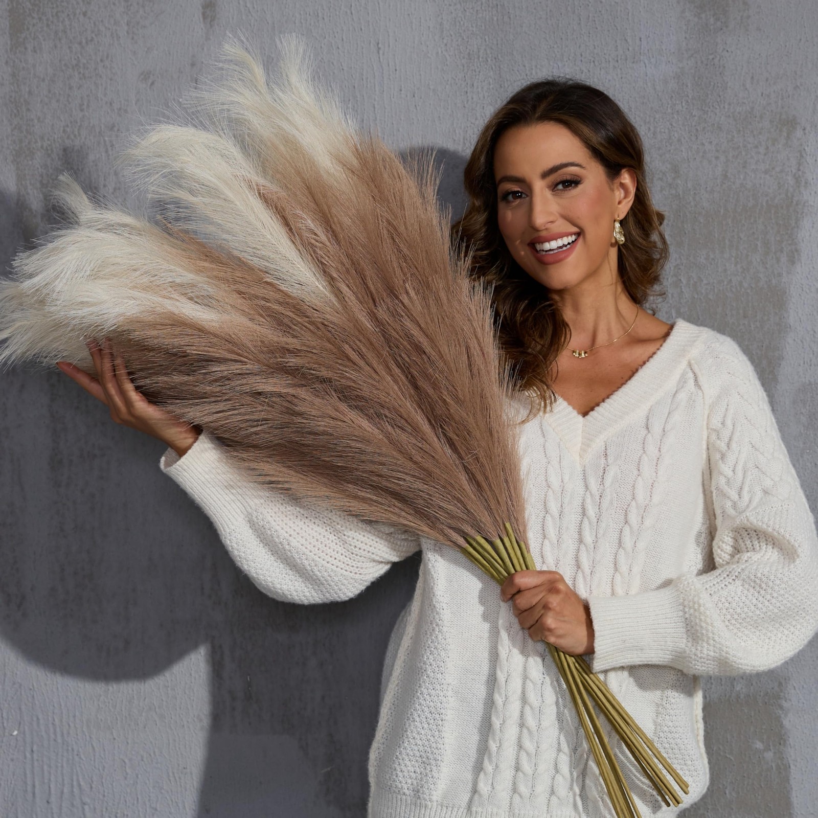 Qubitful Faux Pampas Grass Tall, 9 PCS 43”/ 110 cm Large Fluffy Pampas Grass…
