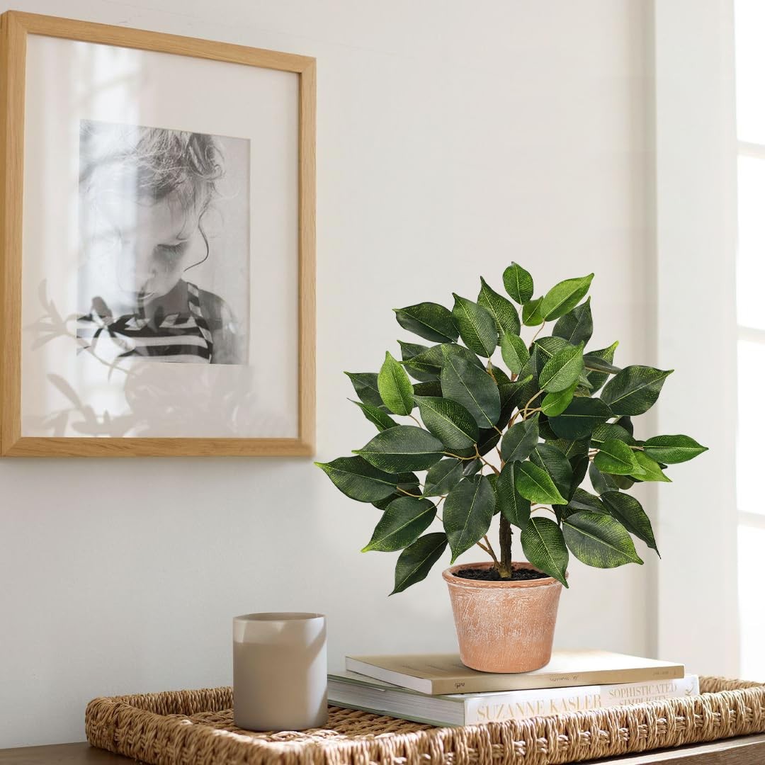 Small Artificial Ficus Banyan Tree Silk Plant Terracotta Pot 13 Inch
