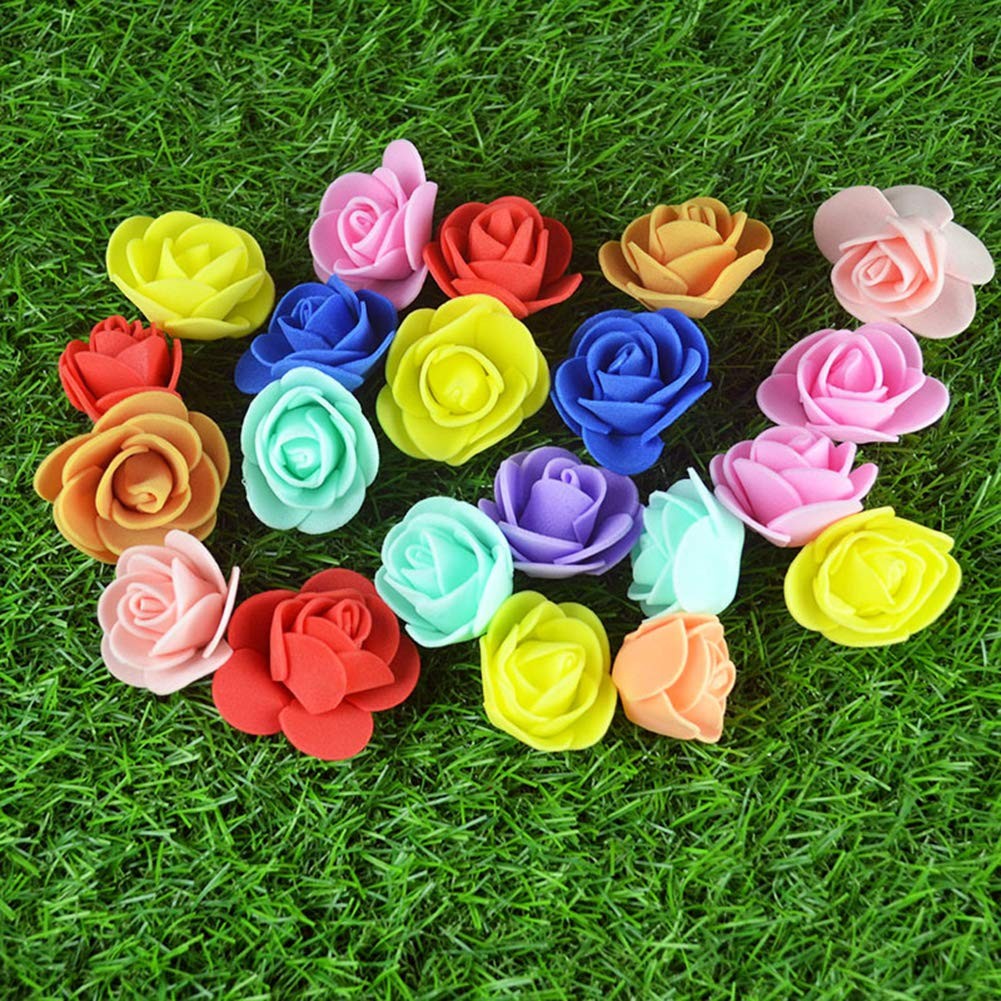 100 Pcs 1.3 Inch Mini Artificial Rose Flowers Mix Color PE Foam Fake Rose Hea…