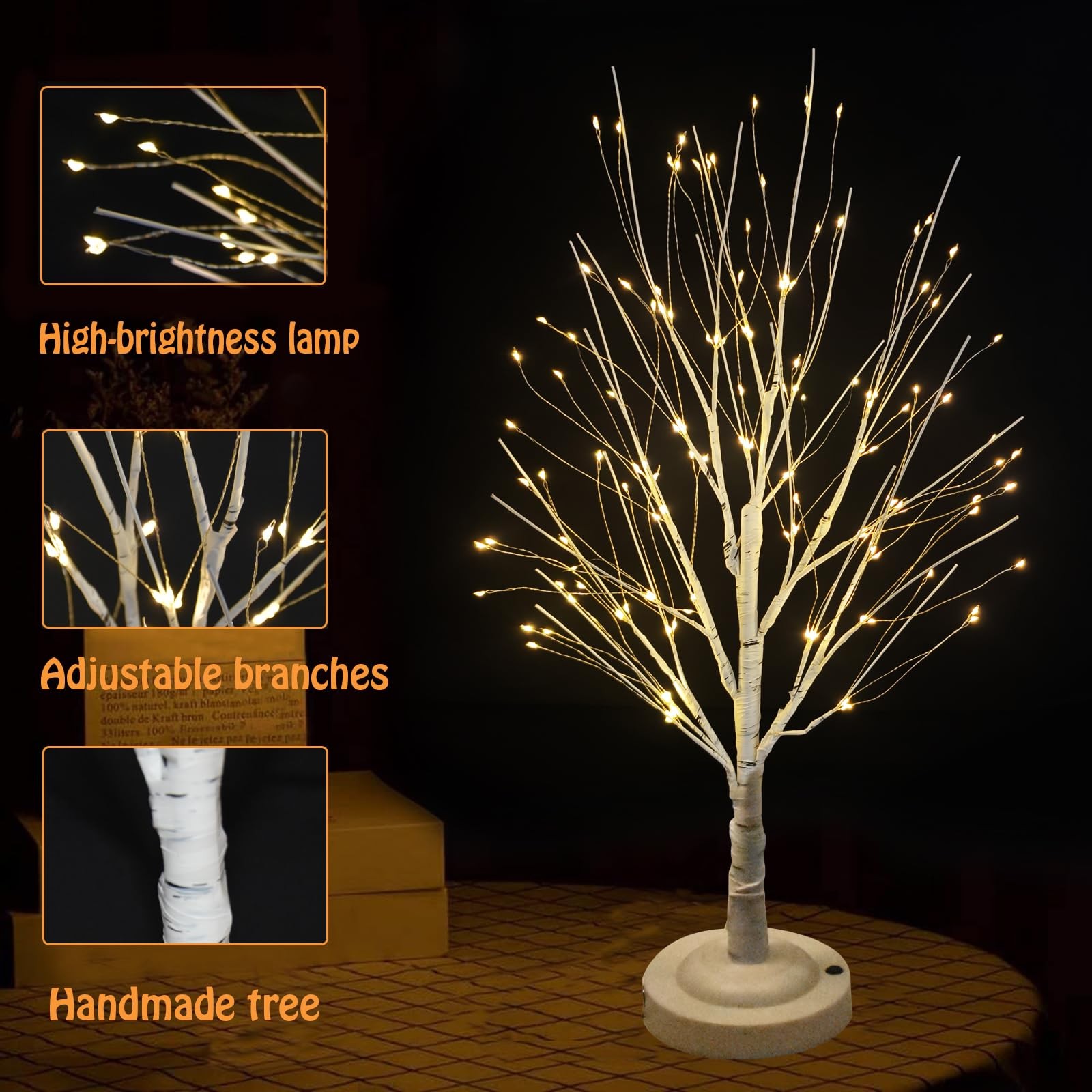 144 LED Birch Tree with Lights, USB/Battery Powered Warm White Artificial Tre…