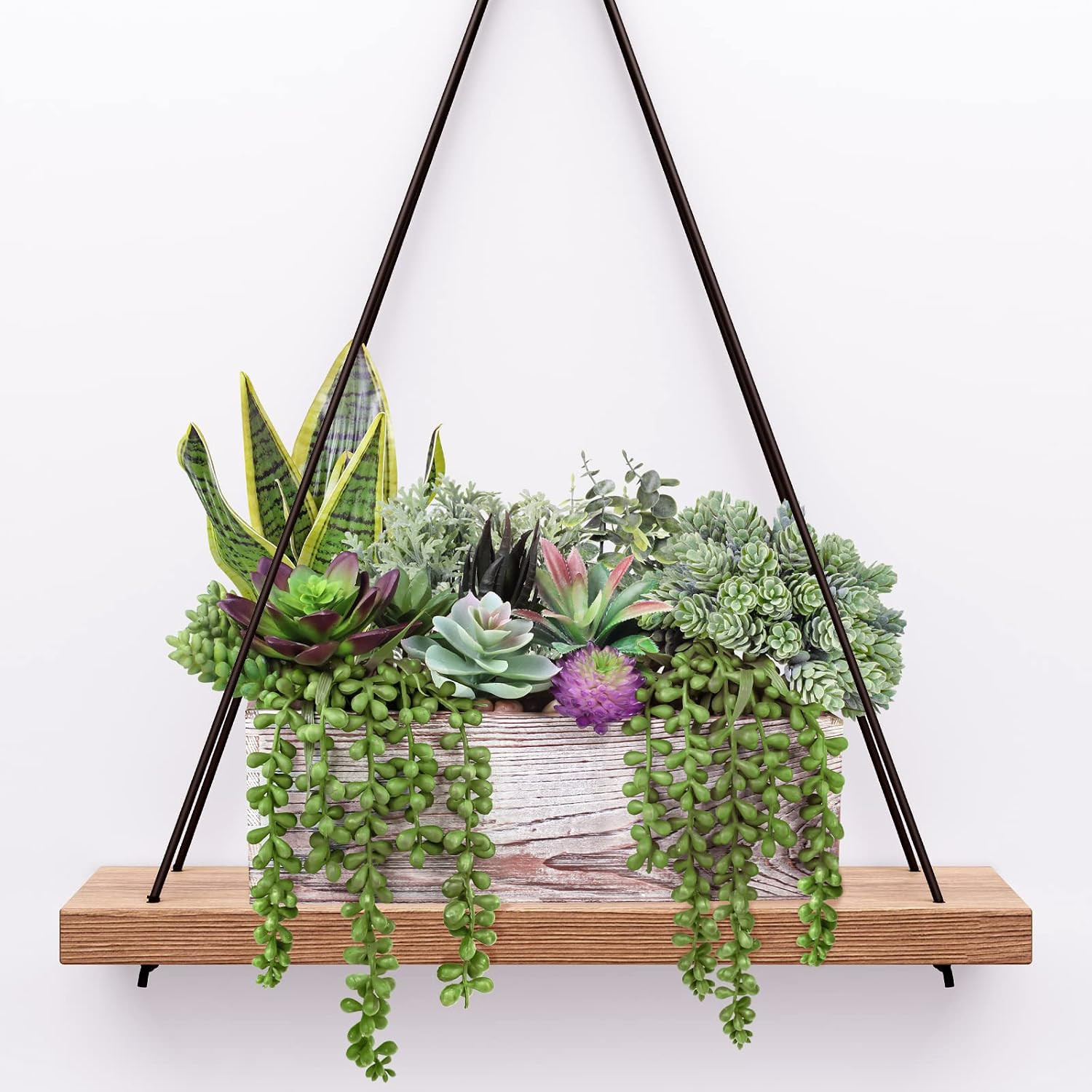 14 Pcs Assorted Artificial Succulents in Wooden Pots for Home Decor