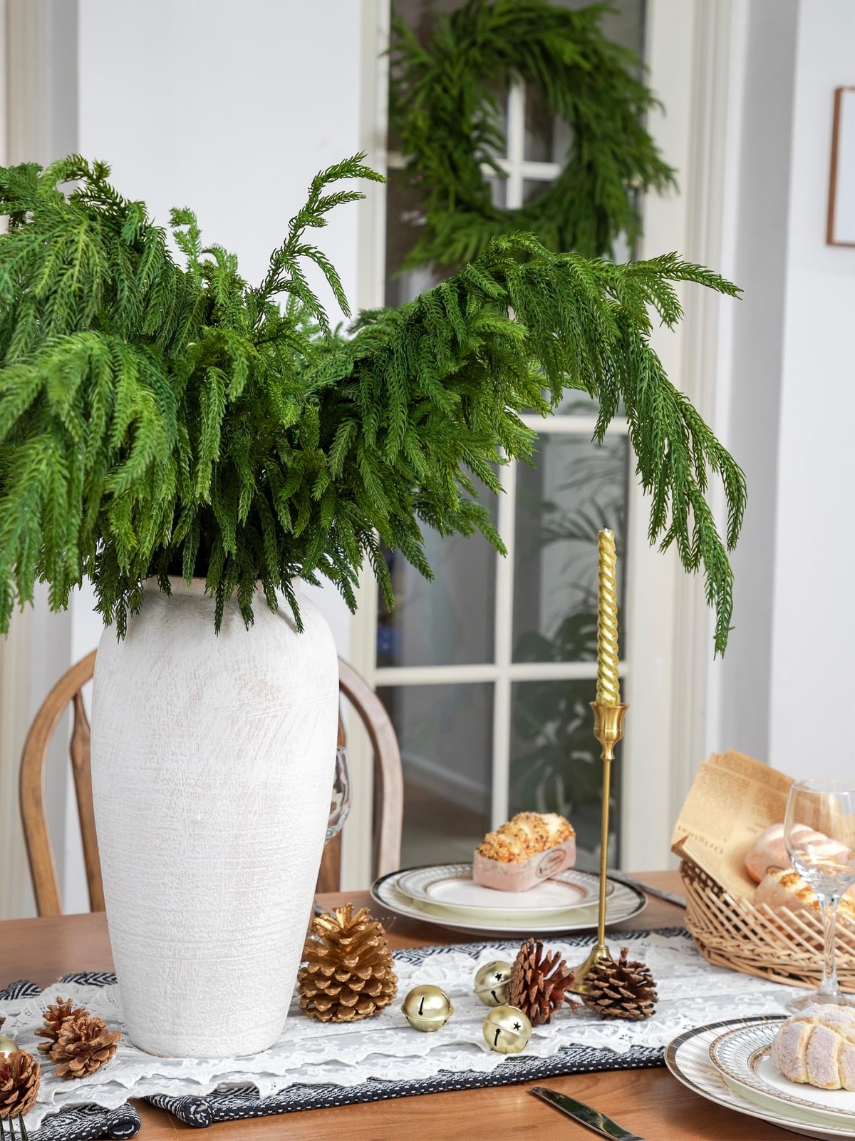 6PCS 39” Norfolk Pine Stems Real Touch, Christmas Greenery Pine Branches