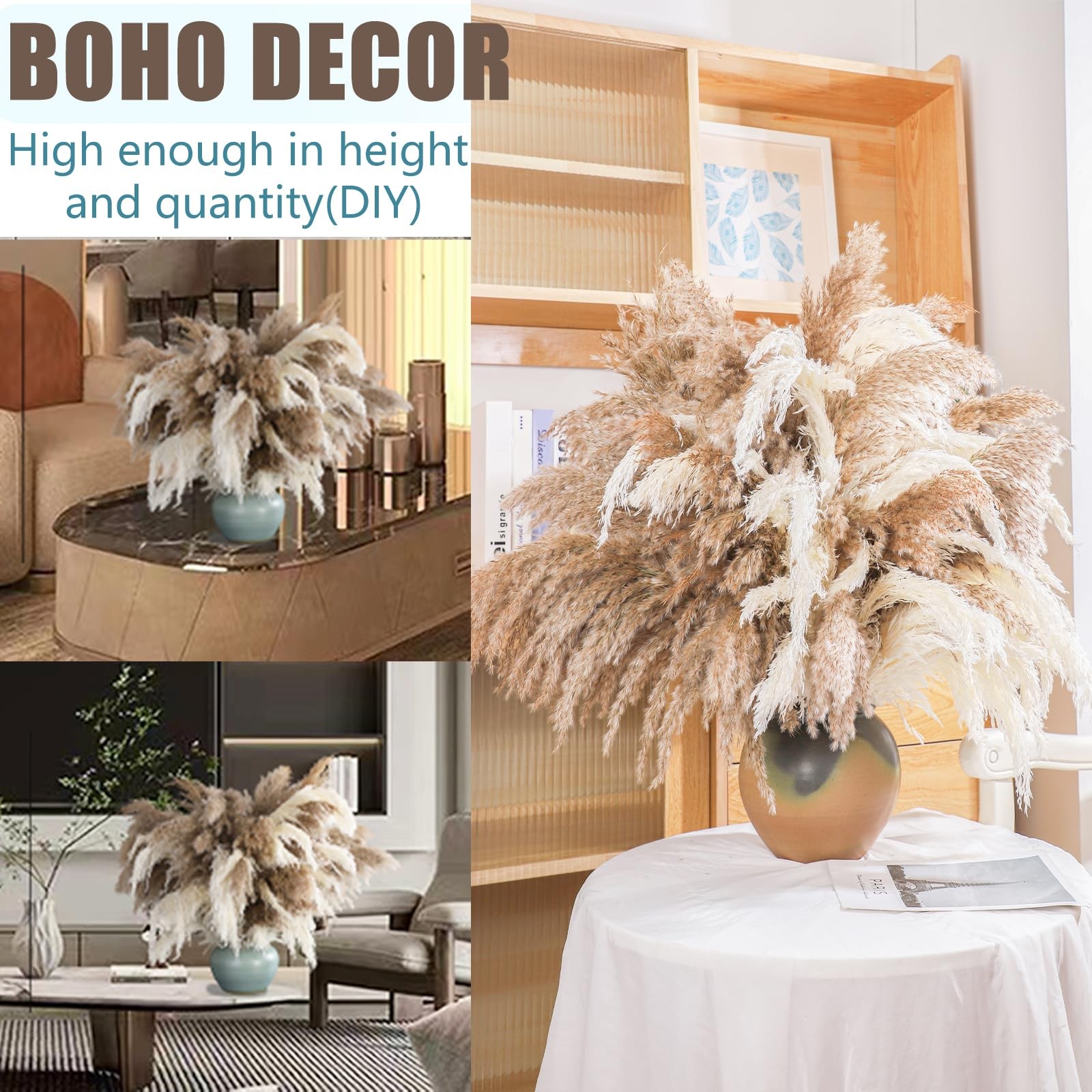 28″ inch 20 Stems Large Pampas 20pcs 10brown & 10white, 10 Brown & 10 White