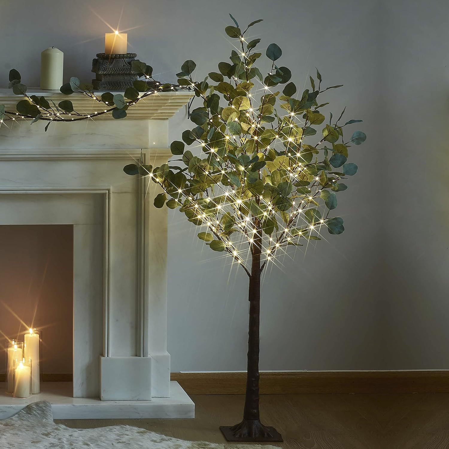 4ft Lighted Eucalyptus Tree with 160 LED Lights for Indoor/Outdoor Decor
