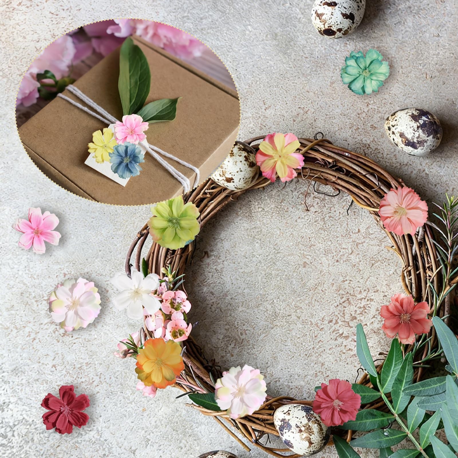 98 Pcs Mini Silk Flower Heads, Artificial Faux Flowers for Craft Small Fake 3…