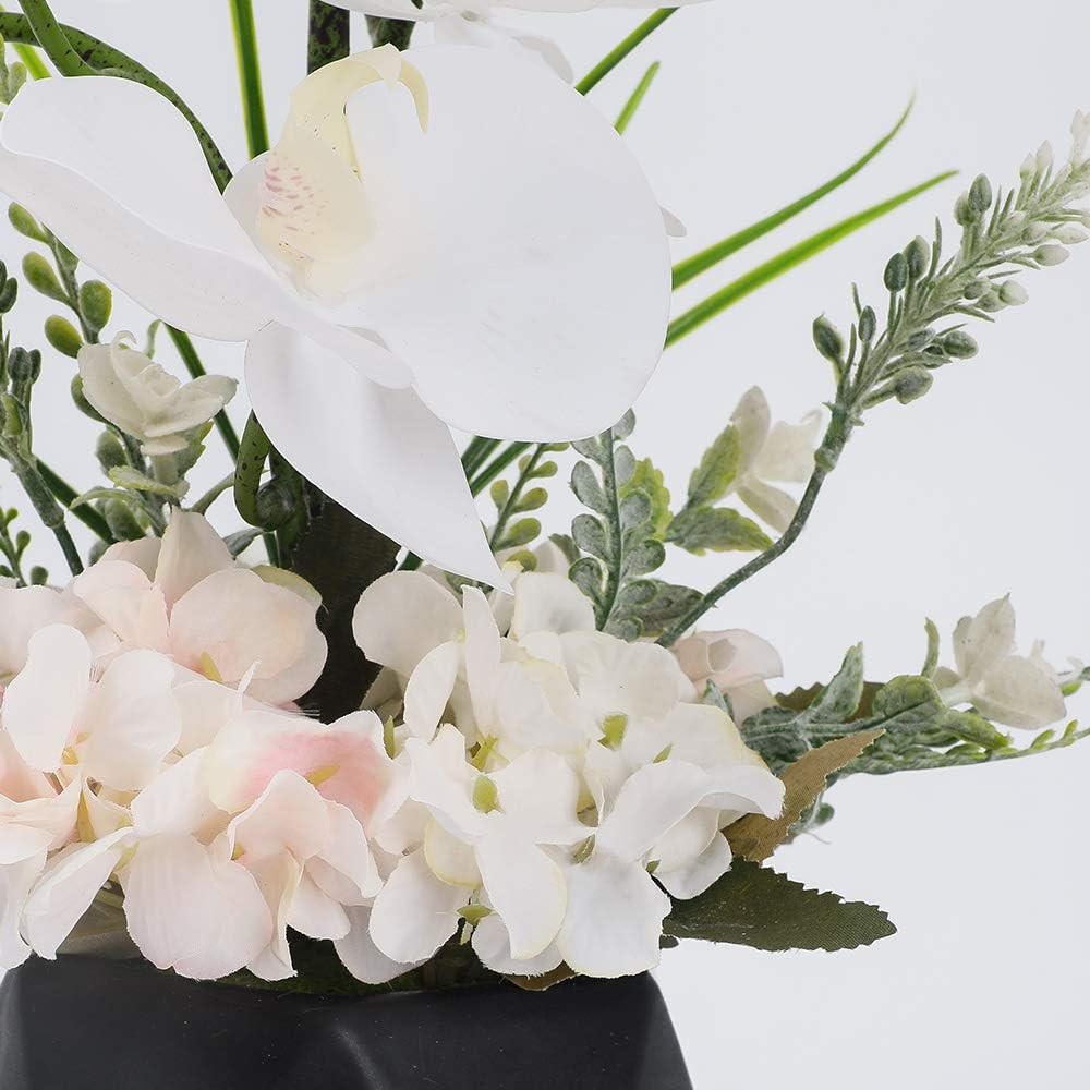 Real Touch White Orchid in Black Vase – Elegant Table Centerpiece Decor