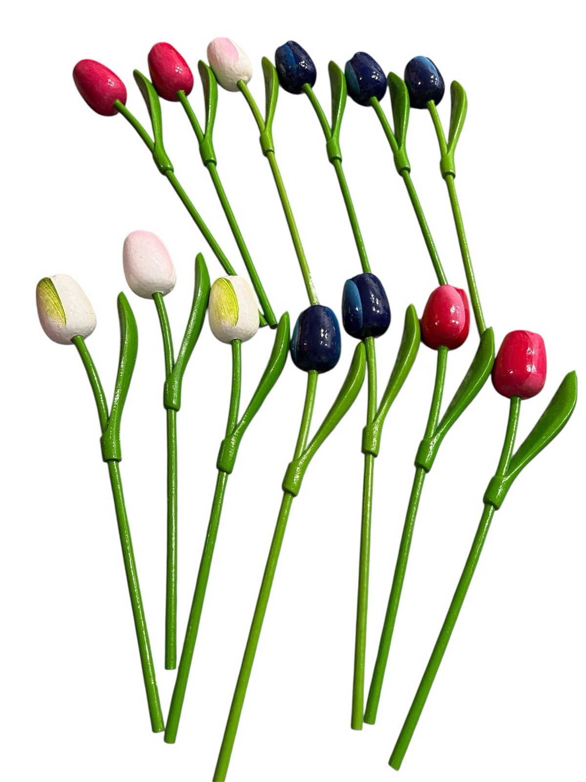 Wooden tulips, set of 13 spring tulips, 14” floral table decor, handmade tulip