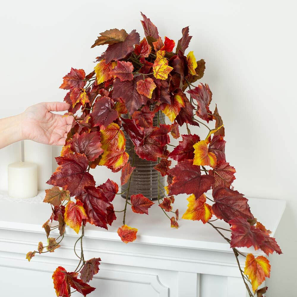 Real Touch Lifelike Rustic Autumn Harvest Artificial Orange Grape Leaf 39″ Bush