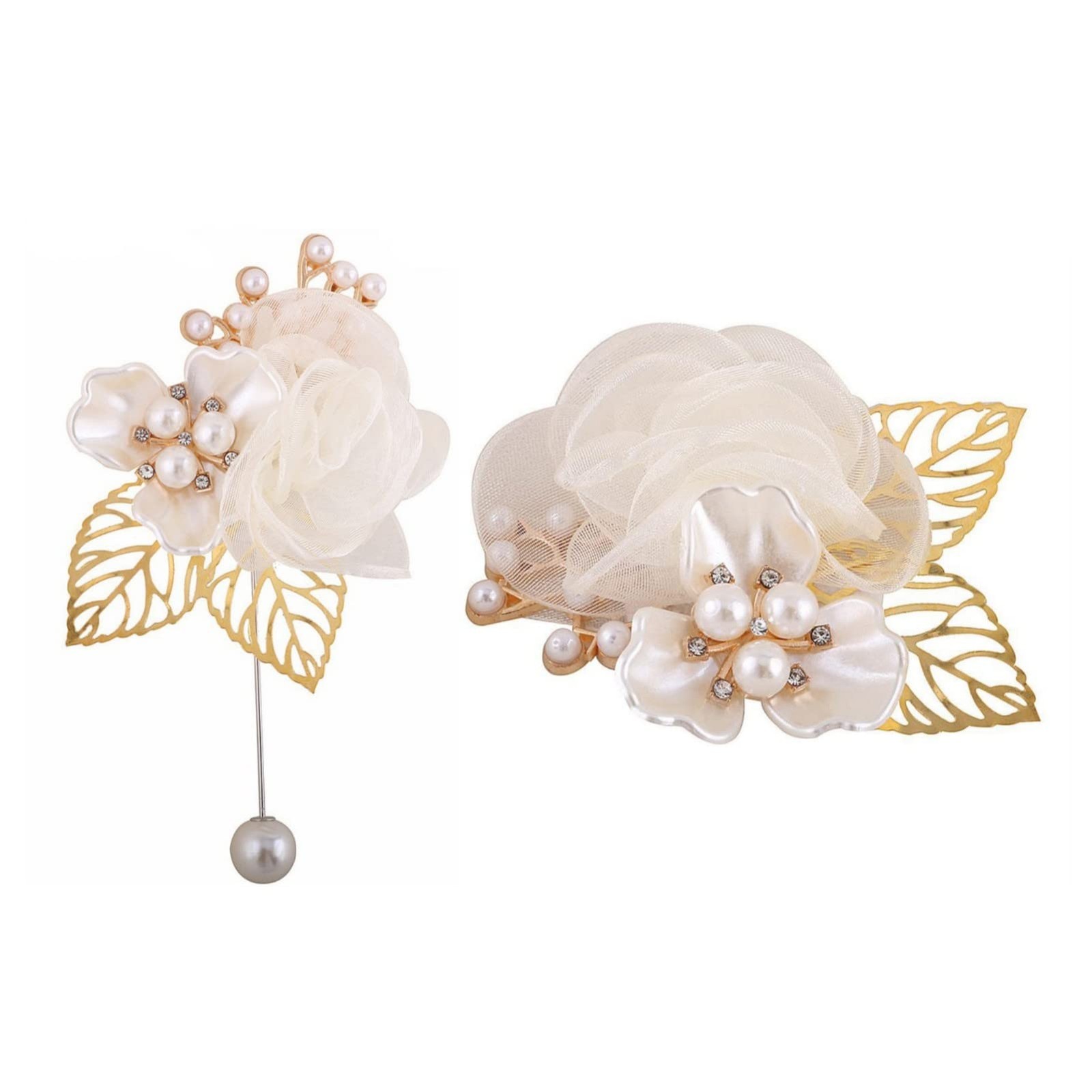 Ivory Boutonniere and Corsage Set for Groom Groomsmen Man Suit and Bride Brid…