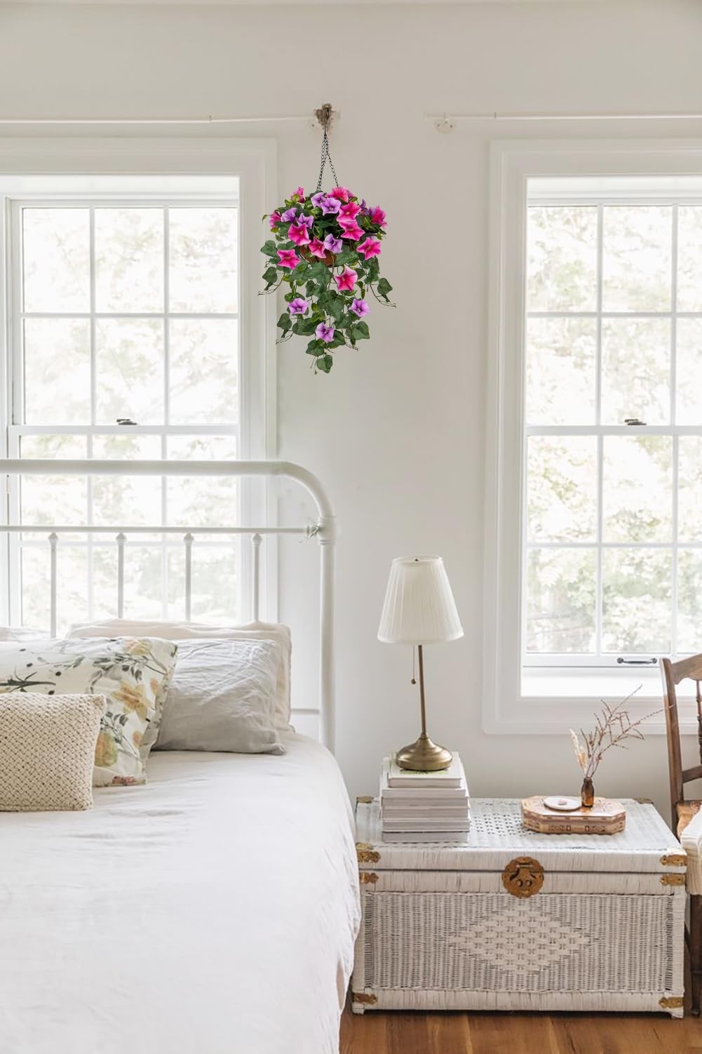 Artificial Hanging Morning Glory Flowers with Basket Outdoor