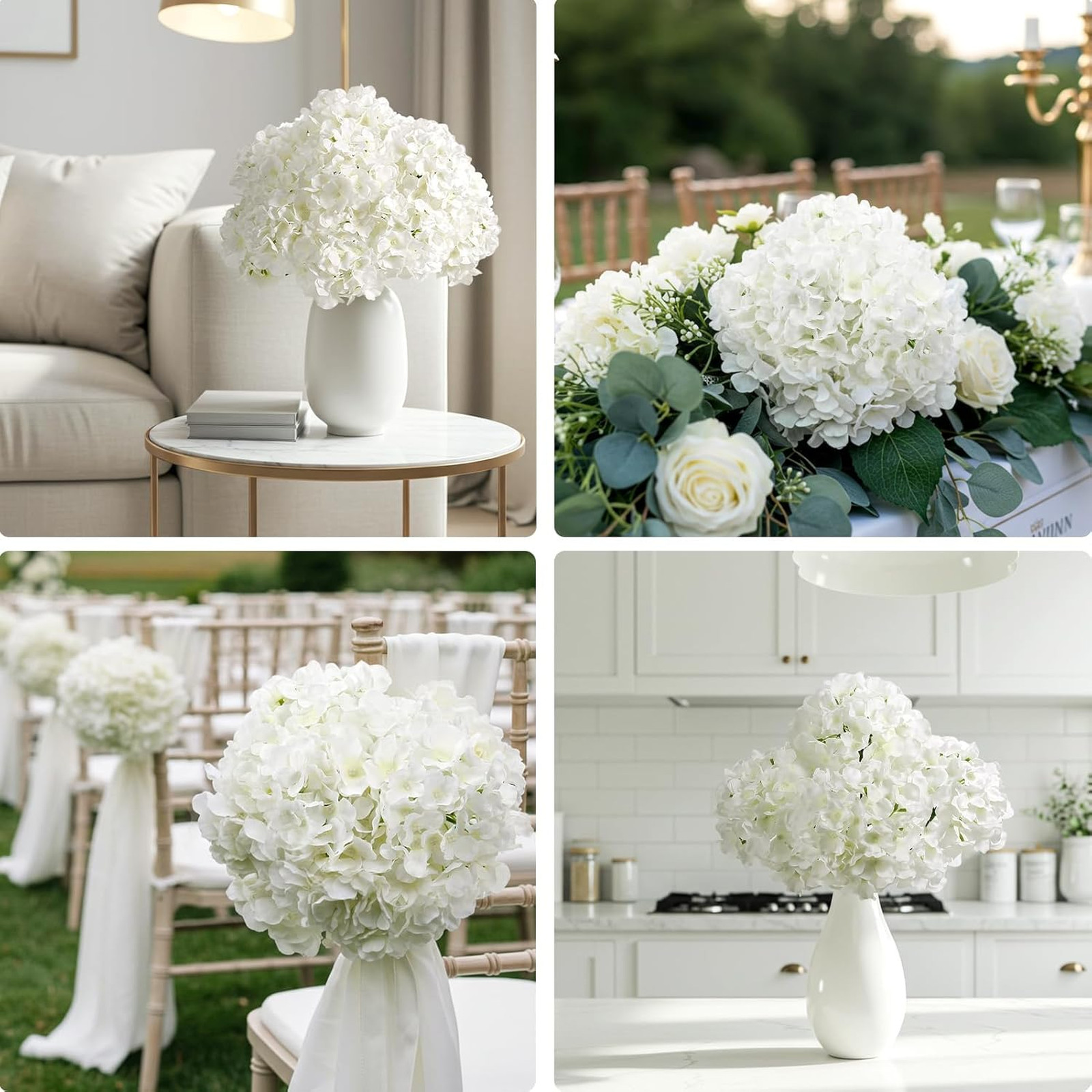 Artificial Hydrangea Flowers 10pcs Faux White Flowers for Wedding Centerpieces