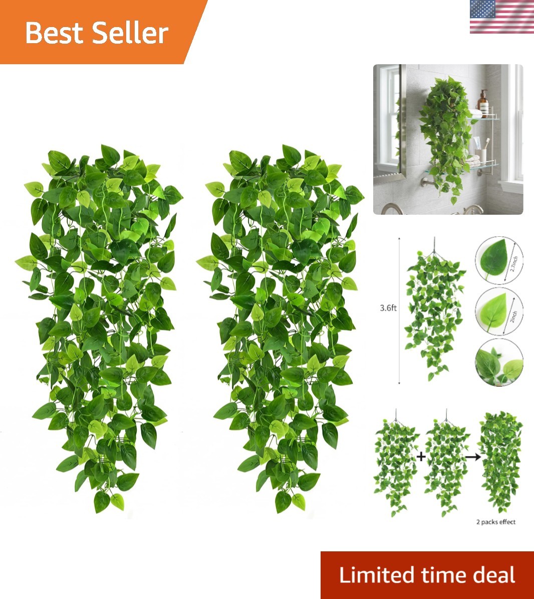 Elegant 3.6ft Fake Ivy Hanging Plants – Set of 2 for -Round Aesthetics