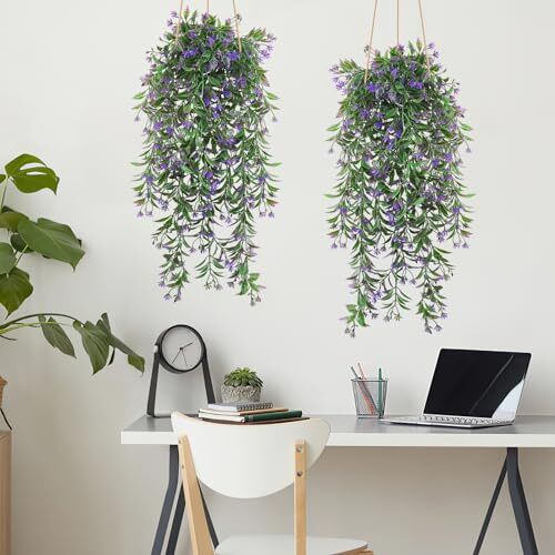 4Pcs Artificial Hanging Plants Fern Vine, Faux Plastic Plants Fake Ivy Vine