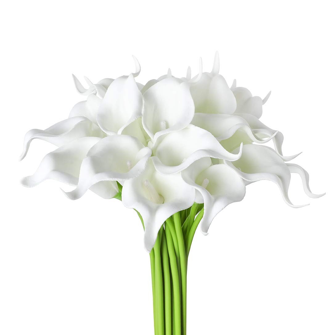 20Pcs Real Touch Artificial Calla Lily Flowers – White Latex for DIY Wedding Dec