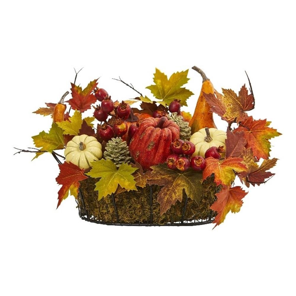 Nearly Natural Pumpkin Gourd Berry and Maple Leaf Artificial Arrangement