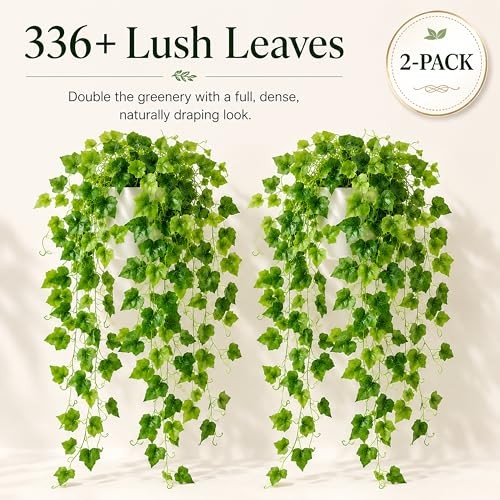 36in Fake Pothos Hanging Plants 2 Pack White Pots Artificial Ivy 168 Leaves