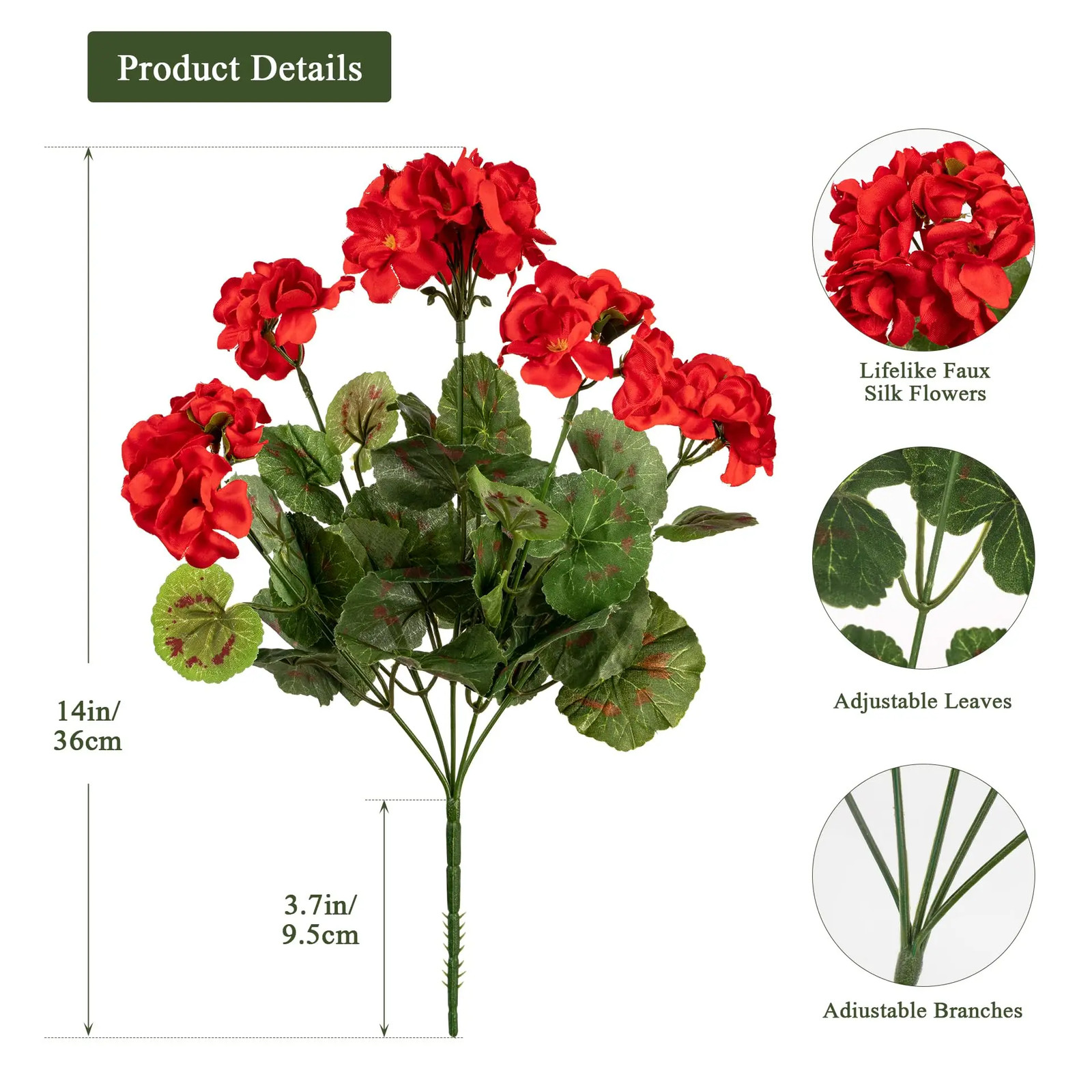 2/4Pcs Artificial Flowers Faux Geranium UV Resistant Fake Flower for Planter Out