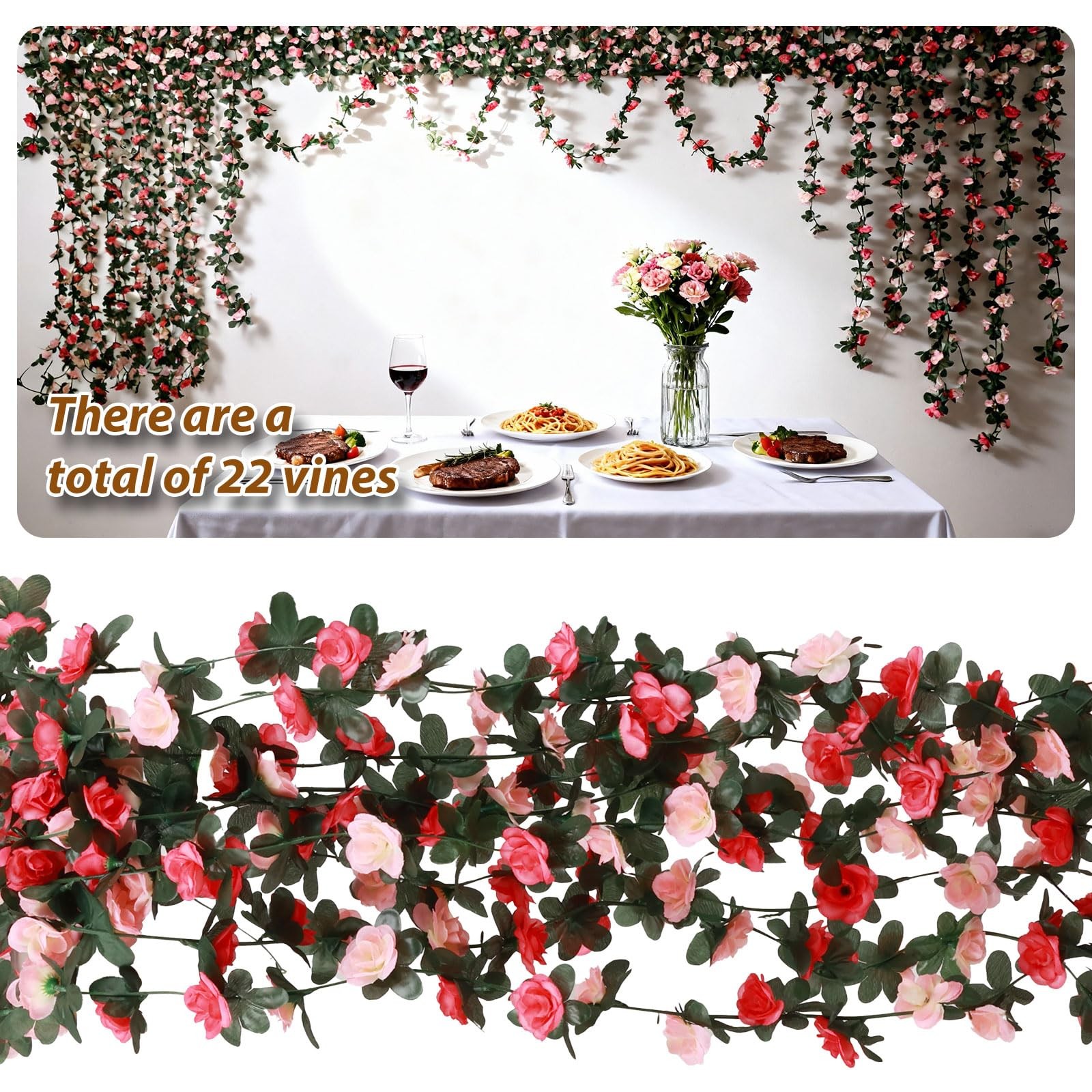 Miracliy 5Pcs 41FT Pink Flower Garland Artificial Rose Arch Vines Fake Spring Fl