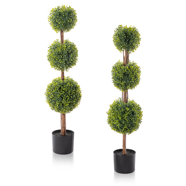 2Pcs 115cm Tall Green Three Ball Boxwood PVC Artificial Tree Home Decoration