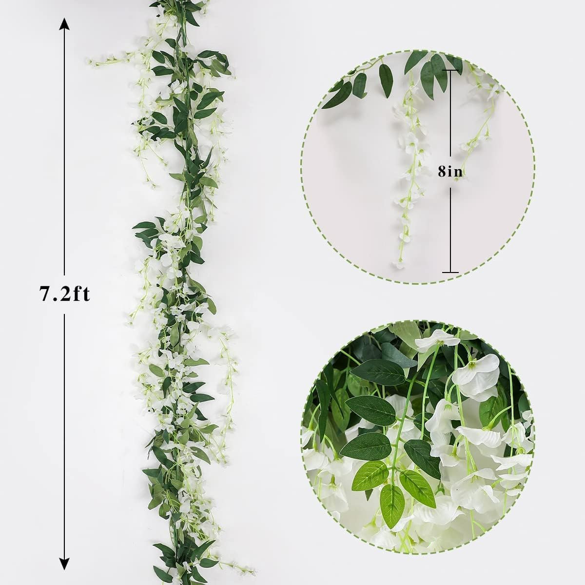 3Pcs 7.2Ft White Wisteria Garland for Wedding & Home Decor