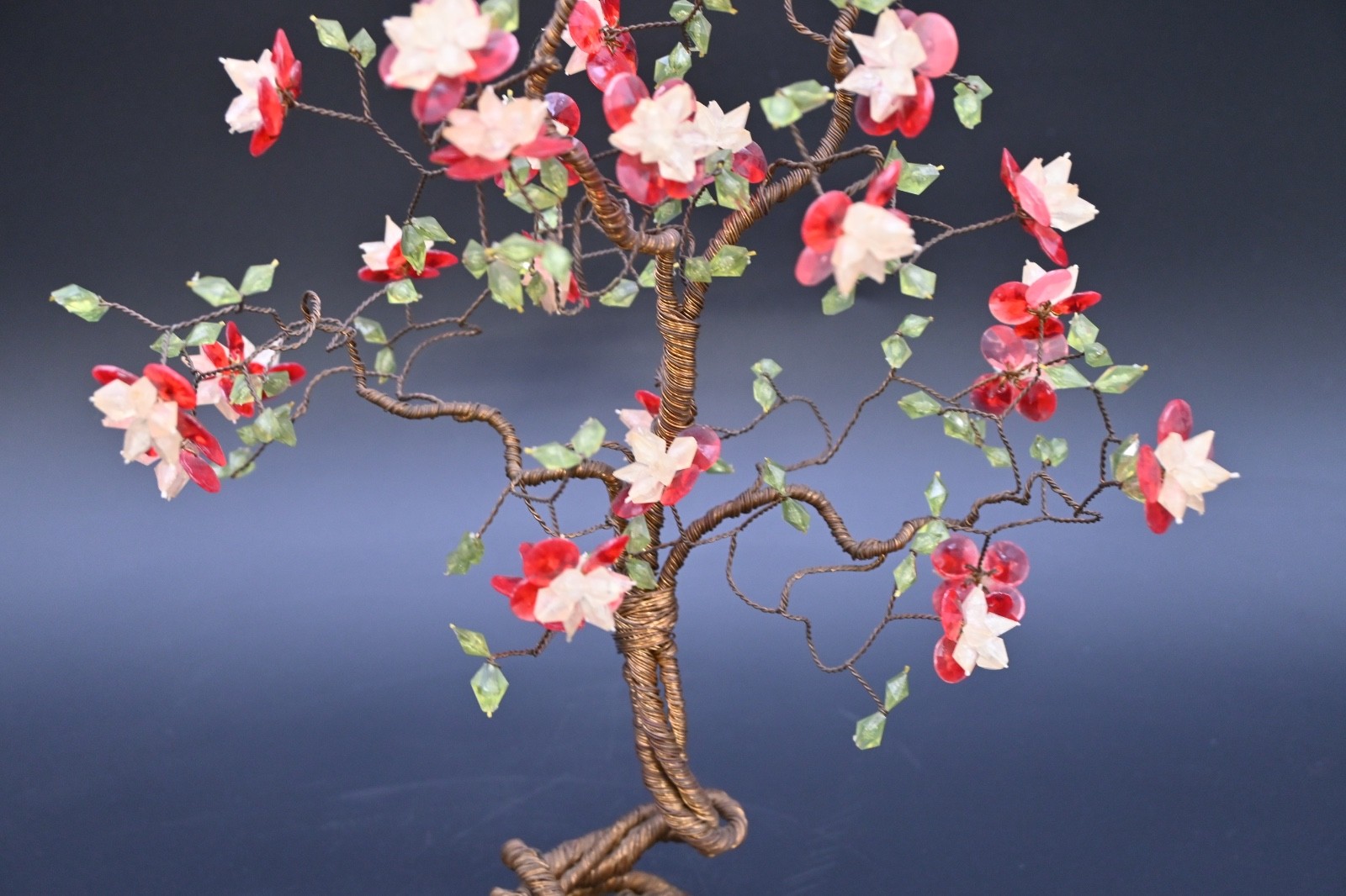 Vintage Decorative Wrapped Copper Wire Bonsai Tree Cherry Blossom Flowers