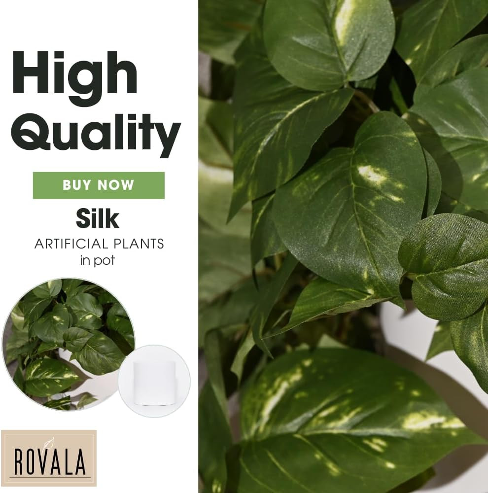 ROVALA Silk Plants for Home Decor Indoor in Pot Realistic Artificial Plants Hang