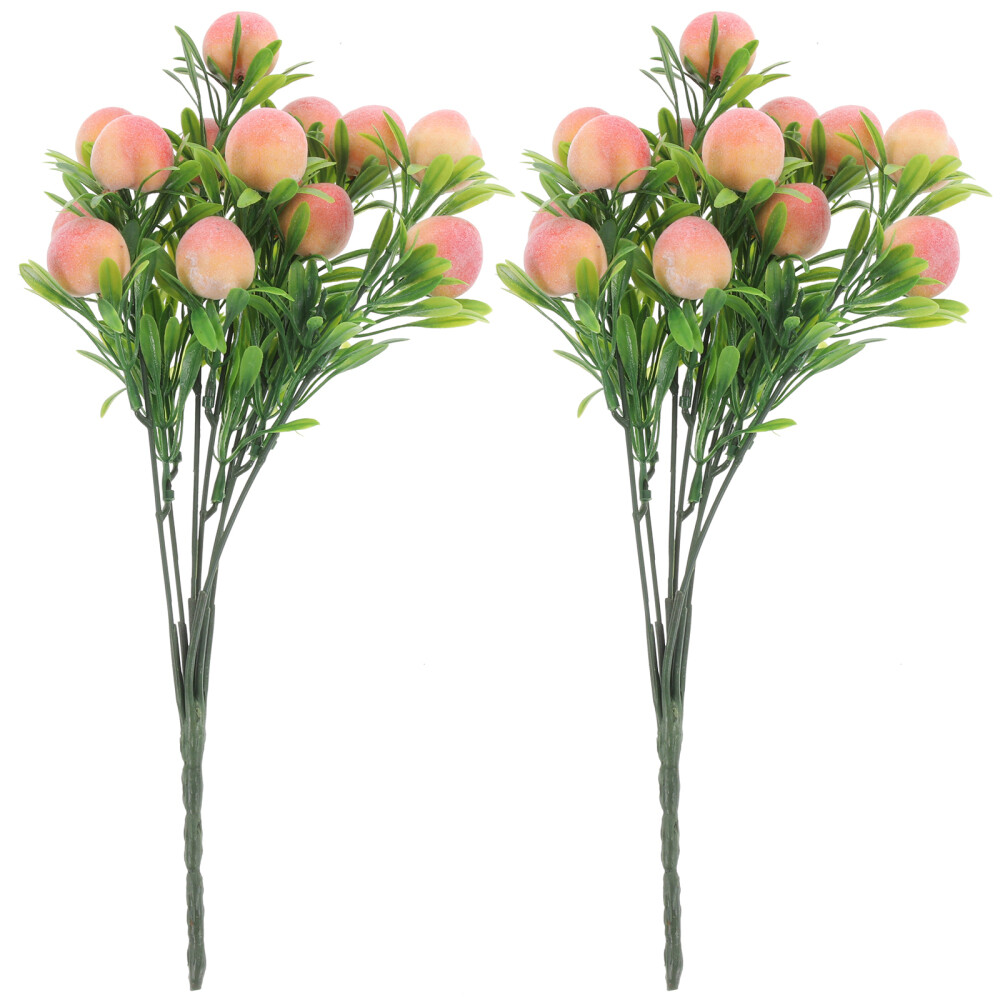 2pc Artificial Peach Tree Stem Branches Fake Fruit Branches Bouquet Decors