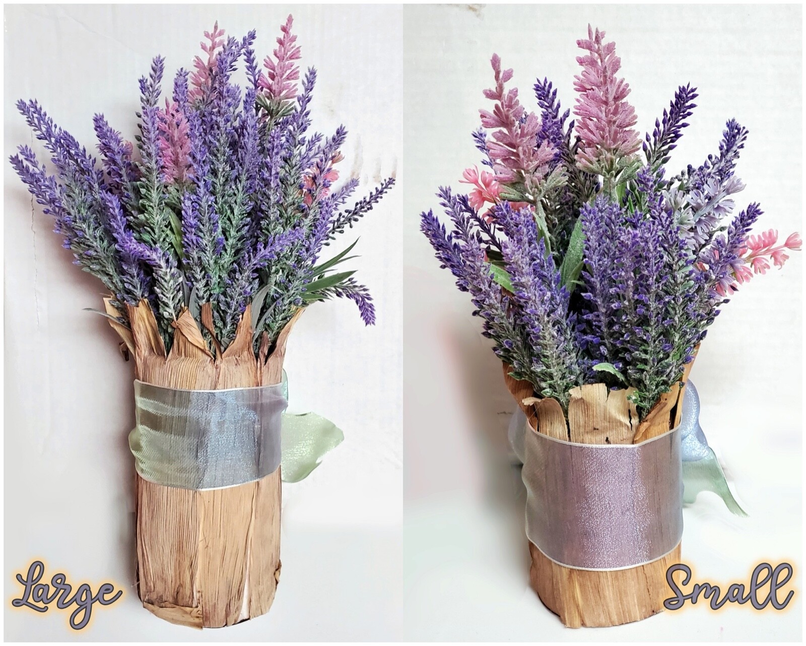 PRETTY FAUX HEATHER & LAVENDER HANDMADE FLORAL in NATURAL CONTAINER CHOICE OF 2