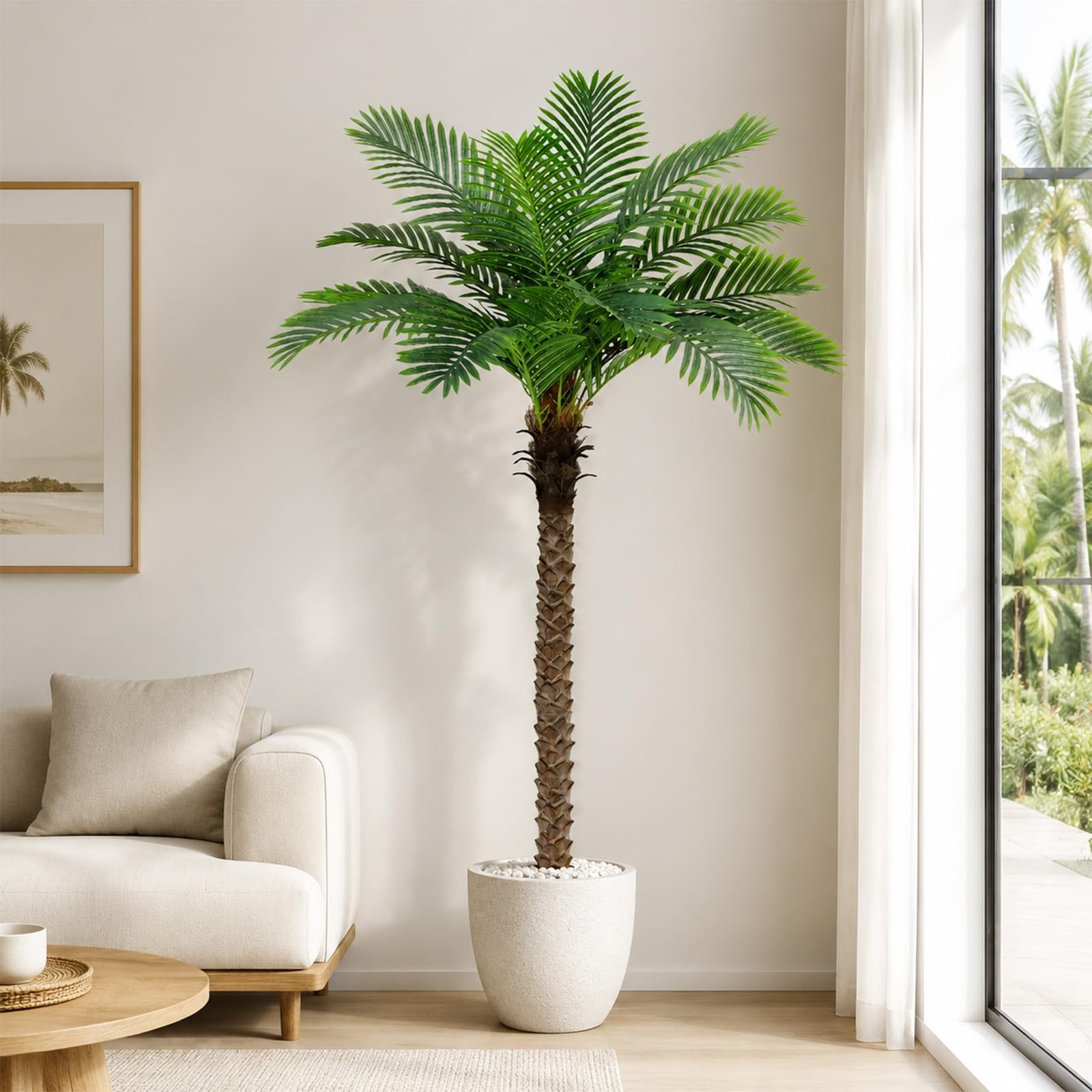 6FT Artificial Phoenix Palm Tree, Tall Tropical Fake Coconut Trees Indoor & O…