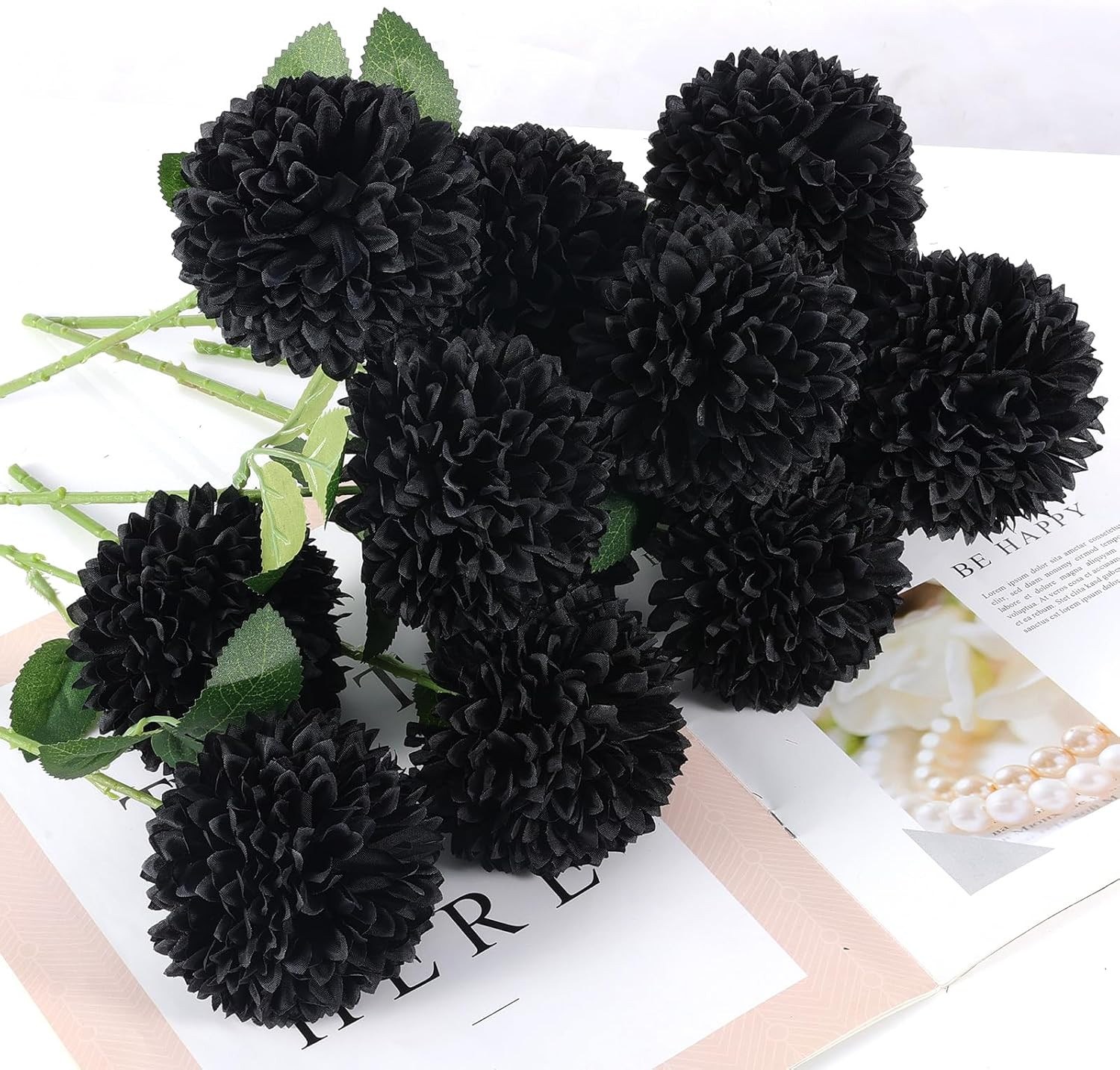 12 Pcs Artificial Chrysanthemums Flowers Ball Flower, Fake Mums Flowers Black Si