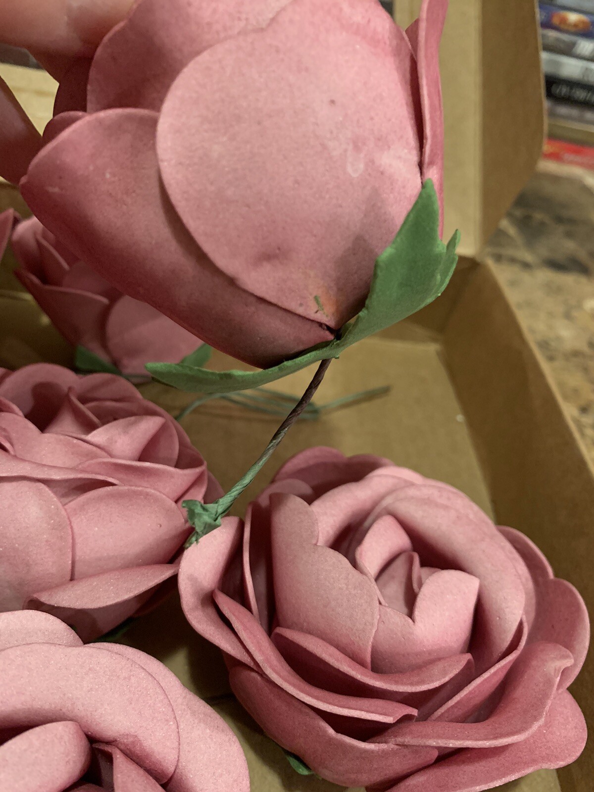 Ling’s Moment Realistic Artificial Roses Flowers 8pc Dusty Pink Rose DIY Wedding