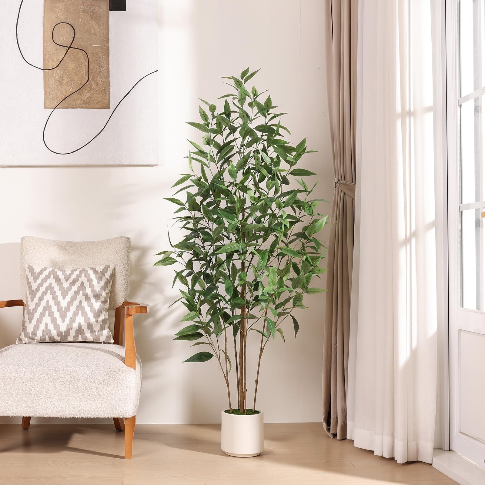 Ferrgoal 5Ft Artificial Eucalyptus Plant White Planter YL-166-BZTPDGAS1.5m-1