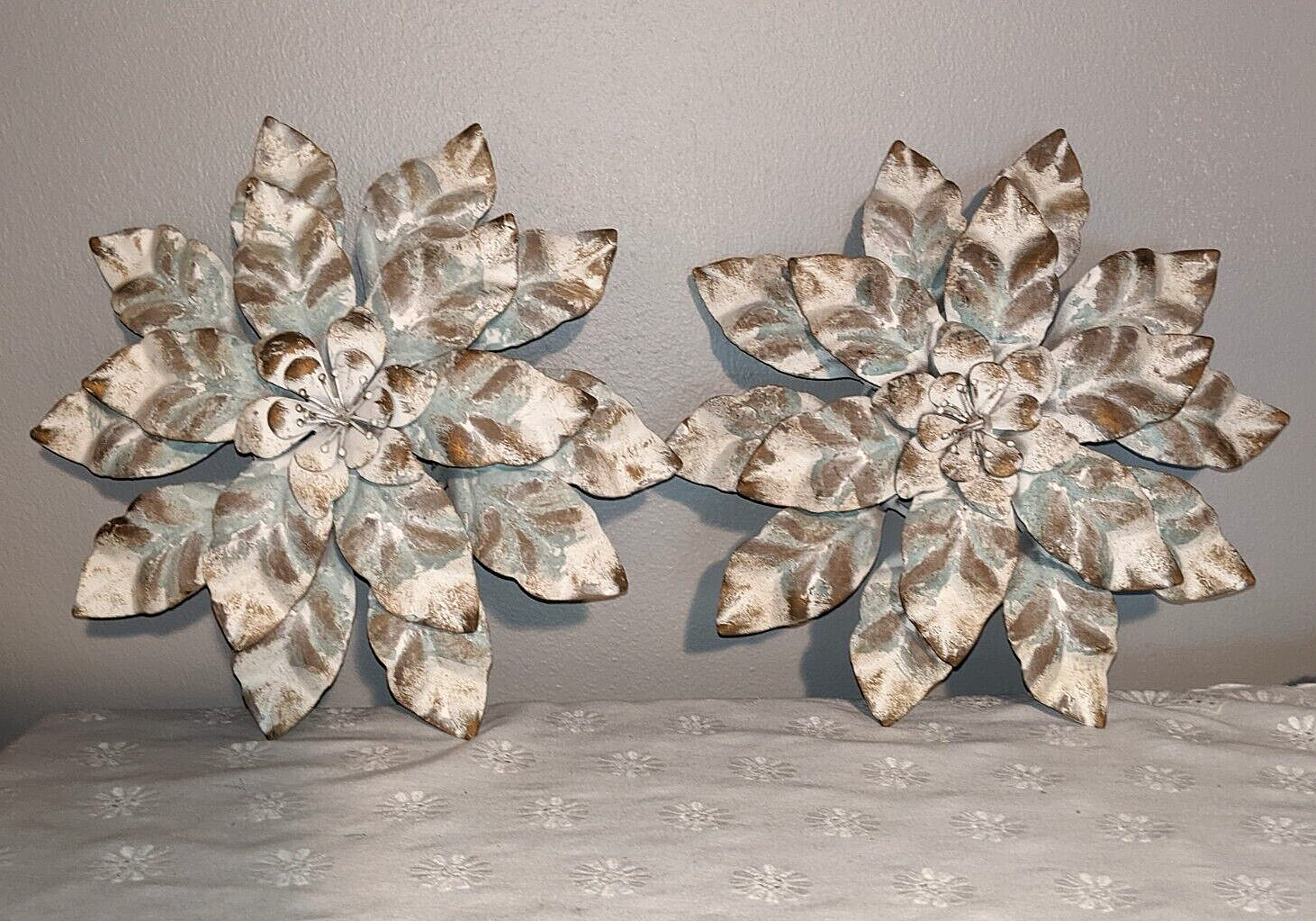Hobby Lobby Hanging Metal Flower Wall Art Home Decor Teal Brown White 12” Lot 2
