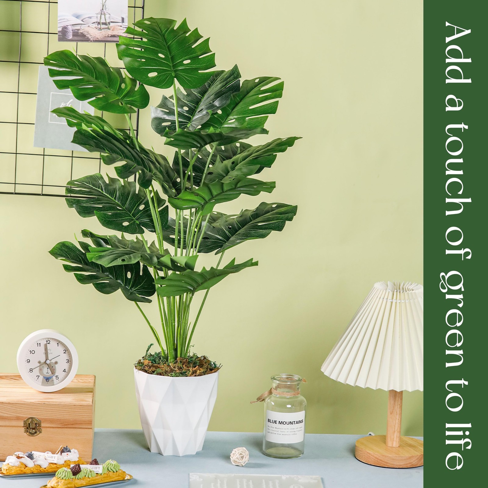 28″” Fake Plants Large Artificial Monstera Faux Plants Indoor with White Pot …