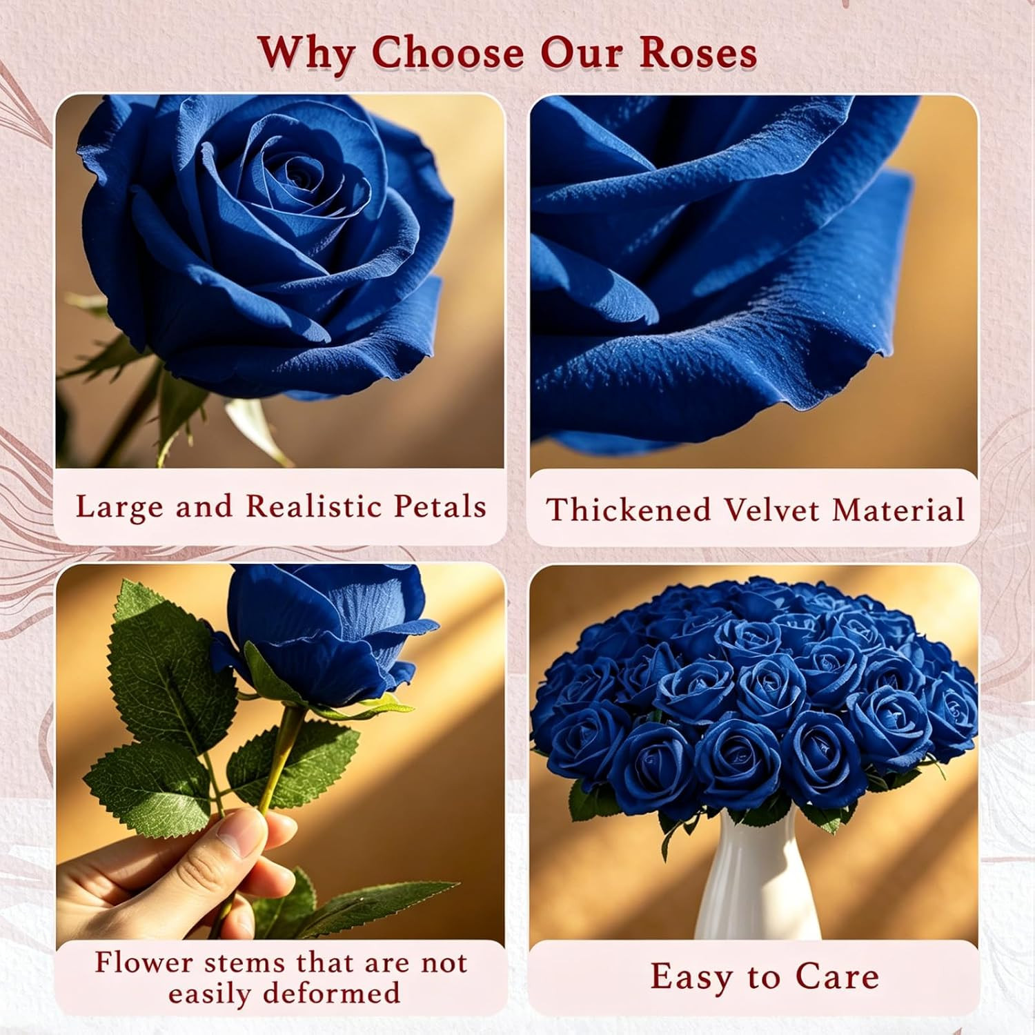 12 Pcs Blue Roses Artificial Flowers, Fake Velvet Silk Rose Bulk Faux Flower,…