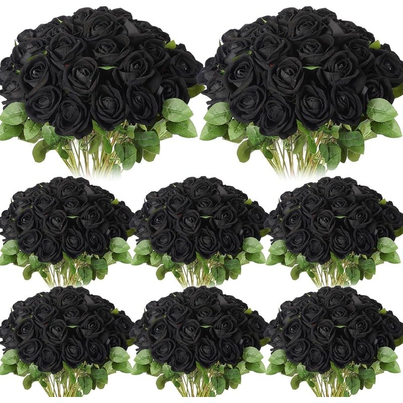 Artificial Black Roses Bulk Long Stem Silk Flowers Weddings Decor Centerpieces