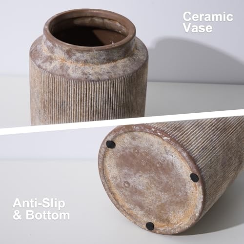 Ceramic Flower Vase 7 Inch Rustic Vases Modern Vase Short Wide Mouth Terracotta