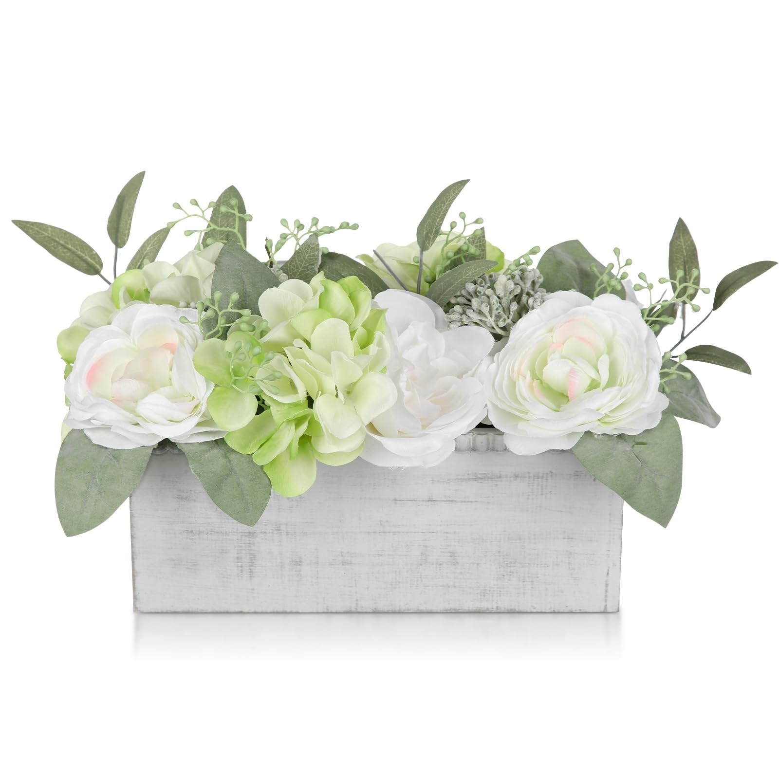 Flower Arrangement with Wooden Vase 10″ Artificial Flowers in Pot – Fake Flow…