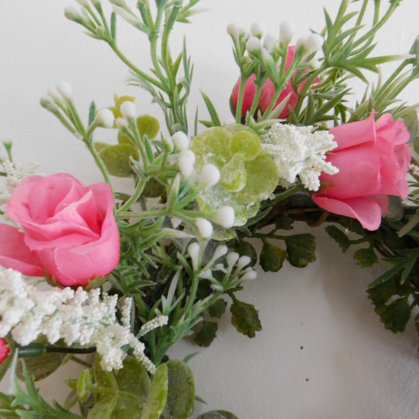 Dusty Miller Mini Wreath Eucalyptus Pink Roses Candle Ring